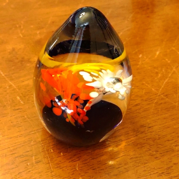 Art Glass Floral Egg Shaped Paperweight - Picture 2 of 7